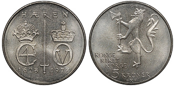 Норвегия 5 крон 1978 350 лет Норвежской армии KM 423 медно-никель UNC 81-742