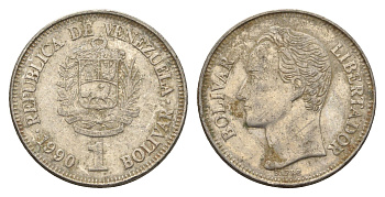 Венесуэла 1 боливар 1990 Симон Боливар Y 52a.2 сталь плакированная никелем 4662-927