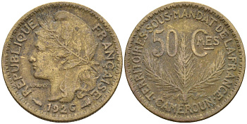 Камерун 50 сантимов 1926 (a), мондвор Париж KM 1 алюминиевая бронза 4164-1248
