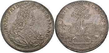 Бранденбург-Ансбах 1 рейхсталер 1694 Георг Фридрих II (1692-1703), аукцион Kuenker 244, 2014 год Dav. 6249, Slg. Wilm. 923  серебро    10-020-37