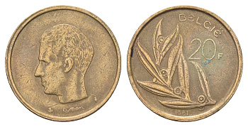 Бельгия 20 франков 1981 Belgie, Бодуэн I (1951-1993) KM 160 никель латунь 4704-1246