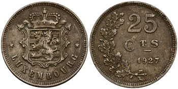 Люксембург 25 сантимов 1927 Шарлотта (1918-1964) KM 37 медно-никель 4577-831