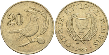 Кипр 20 центов 1985 KM 57.2 никель латунь 4140-735