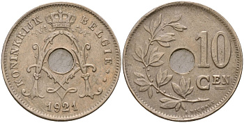 Бельгия 10 сантимов 1921 Король Альберт I (1910 - 1934) KM 86 медно-никель 183-412