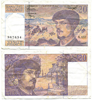 ФРАНЦИЯ 20 ФРАНКОВ 1997 Pick 151i бумага 7146-10-1