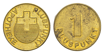 Германия аптечный жетон в 1 Pluspunkt ND диаметр 18 мм, вес 2,7 гр сталь плакированная латунью UNC 4613-653