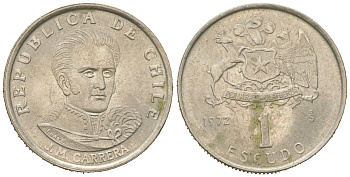 Чили 1 эскудо 1972 Хосе Мигель Каррера KM 197 медно-никель 4596-936