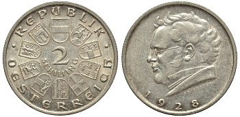 Австрия 2 шиллинга 1928 100 лет со дня смерти Франца Шуберта KM 2843 серебро 413-4821