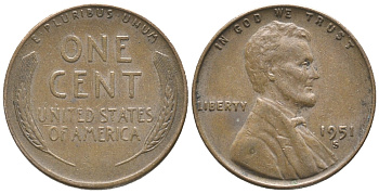 США 1 ЦЕНТ 1951 S, ЛИНКОЛЬН KM А132 медь цинк 100-1031