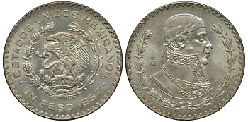 Мексика 1 песо 1957 Хосе Мария Морелос KM 459 серебро 4178-1231