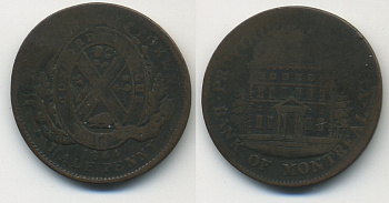 КАНАДА 1/2 ПЕННИ 1844 ТОКЕН, БАНК МОНРЕАЛЯ медь 41-634