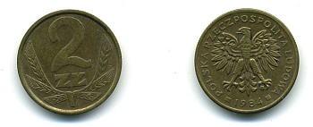 ПОЛЬША 2 ЗЛОТЫХ 1984 KM 80.1 латунь 59-145