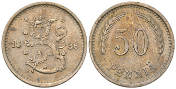 Финляндия 50 пенни 1936 S KM 26 медно-никель 4173-235