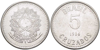 Бразилия 5 крузадо 1986 реформа (1986-1989) KM 606 нержавеющая сталь 28-911