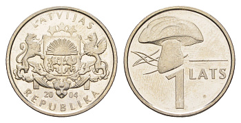Латвия 1 лат 2004 Гриб KM 67 медно-никель UNC 4644-959