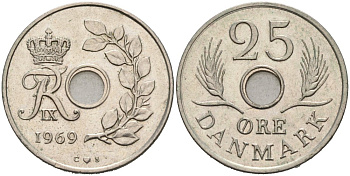 Дания 25 эре 1969 С;S, Фредерик IX (1947-1972) KM 855 медно-никель 4571-342