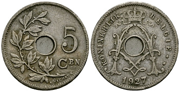 Бельгия 5 сантимов 1927 Belgie KM 67 медно-никель 4173-318
