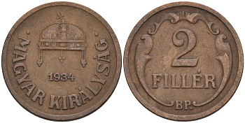 Венгрия 2 филлера 1934 BP KM 506 бронза 4115-1129