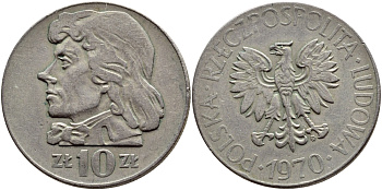 Польша 10 злотых 1970 MW, Тадеуш Костюшко (1746-1817) KM 50а медно-никель 4389-711