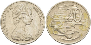 Австралия 20 центов 1972 Елизавета II (1952-2022), утконос KM 66 медно-никель 4521-123