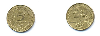 ФРАНЦИЯ 5 САНТИМОВ 1975 ТИП MARIANNE KM 933 медь алюминий никель 4379-934