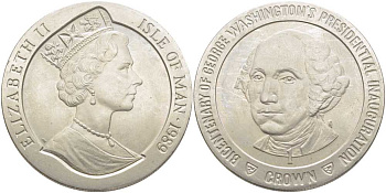 ОСТРОВ МЭН 1 КРОНА 1989 200 ЛЕТ ИНАУГУРАЦИИ ПРЕЗИДЕНТА ВАШИНГТОНА, ГОЛОВА ВАШИНГТОНА KM 247 медно-никель UNC 107-921