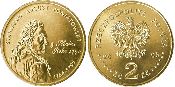 Польша 2 злотых 2005 MW, Станислав II Август Понятовский (1764-1795) KM 530, Parchimowicz 959 нордик  UNC  M60-03