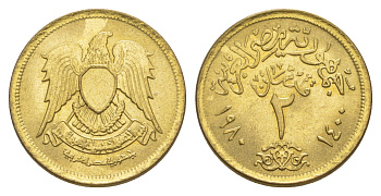 Египет 2 пиастра 1980 KM 500 алюминиевая бронза aUNC 4650-134