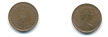 Великобритания 1/2 пенни 1974 Елизавета II (1952-2022) KM 914, Spink 4239 бронза 80-1022