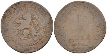 НИДЕРЛАНДЫ 1 ЦЕНТ 1901 ВИЛЬГЕЛЬМИНА I (1891-1948) KM 130 бронза 4547-1263