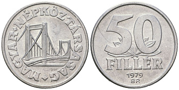 Венгрия 50 филлеров 1979 BP, мост Елизаветы в Будапеште KM 574 алюминий UNC 4618-811