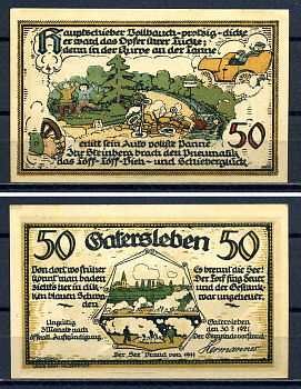 Гатерслебен (Пруссия, Саксония) 50 пфеннигов 1921 P?GrM:0409.1-4/6 бумага UNC (пресс) 7556-15-1-1