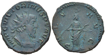 Римская Империя, императоры в Галлии антониниан 269 - 271 Викторин, IMP C VICTORINVS P F AVG, бюст императора / SALVS AVG, Салюта, персонификация Здоровья, Колония Агриппины (Кельн) RIC 67 биллон 1073-20-34