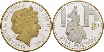 Джерси 5 фунтов 2006 80 лет королеве Елизавете KM 142 a серебро, позолота PROOF 02-203-35