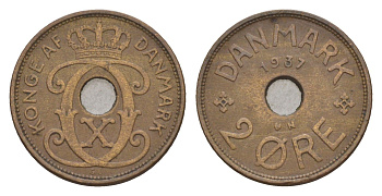 Дания 2 эре 1937 N, Кристиан X (1912-1947) KM 827 бронза 4658-245