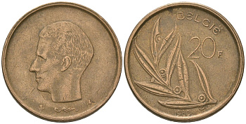 Бельгия 20 франков 1980 BELGIE, Бодуэн I (1951-1993) KM 160 никель бронза 4561-1015