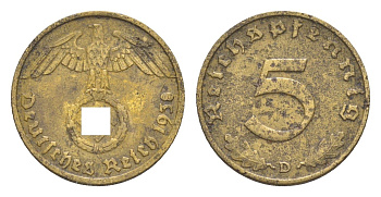 Германия 5 рейхспфеннигов 1938 D KM 91, J. 363 алюминиевая бронза 4647-822