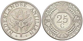 Нидерландские Антилы 25 центов 2007 Беатрикс (1980-2013) KM 35 сталь плакированная никелем aUNC 4611-842