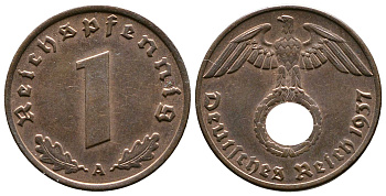 Германия 1 рейхспфенниг 1937 A KM 89, J. 361 бронза    220-225