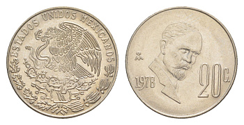 Мексика 20 сентаво 1978 Mo, Франциско Индалеси KM 442 медно-никель 4636-464