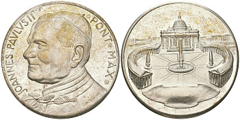 Ватикан медаль ND Иоанн Павел II, собор святого Петра в Риме, диаметр 35,5 мм, вес 14,64 гр белый металл aUNC 111-122