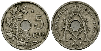 Бельгия 5 сантимов 1931 Belgie KM 67 медно-никель 4173-341