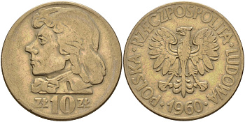 Польша 10 злотых 1960 Y 50 медно-никель 4140-432