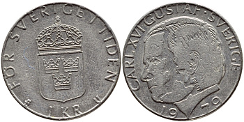 Швеция 1 крона 1979 Карл XVI Густав (1973- ) KM 852 медь плакированная медно-никелем 4397-926