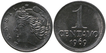 Бразилия 1 сентаво 1969 KM 575.2, Schon 80a нержавеющая сталь UNC 4567-844
