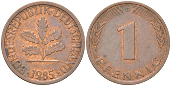 ФРГ 1 пфенниг 1985 D KM 105 сталь плакированная медью 4613-1212