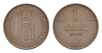 Норвегия 1 эре 1941 Хокон VII (1905-1957) KM 367 бронза 4632-1052