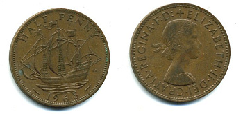 Великобритания 1/2 пенни 1965 Елизавета II (1952-2022) KM 896, Spink 4158 бронза 56-1133