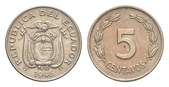 Эквадор 5 сентаво 1946 KM 75b медно-никель 4640-1128