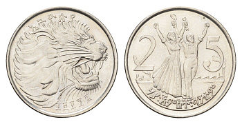 Эфиопия 25 сантимов 2005 KM 46.3 сталь плакированная никелем UNC 4668-548